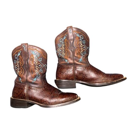 Ariat FatBaby RodeoBaby Floral Western Boots Turquoise Brown Leather Women's 7.5 - Picture 7 of 11